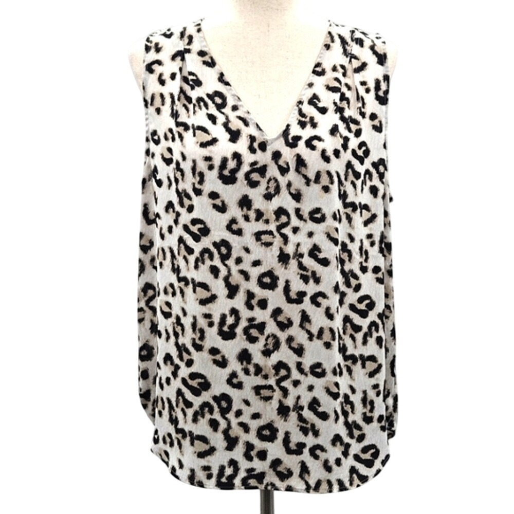 Banana Republic Sleeveless Vneck Inverted Pleat Leopard Print Top Size Large
